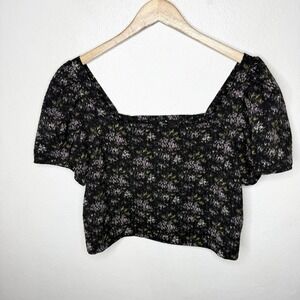 Madewell Hopewell Puff Sleeve Crop Top‎ Black Floral Cottagecore Women's Medium